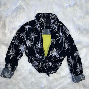 H&M Palm Tree Long sleeve | Black Button Up | Tie Top